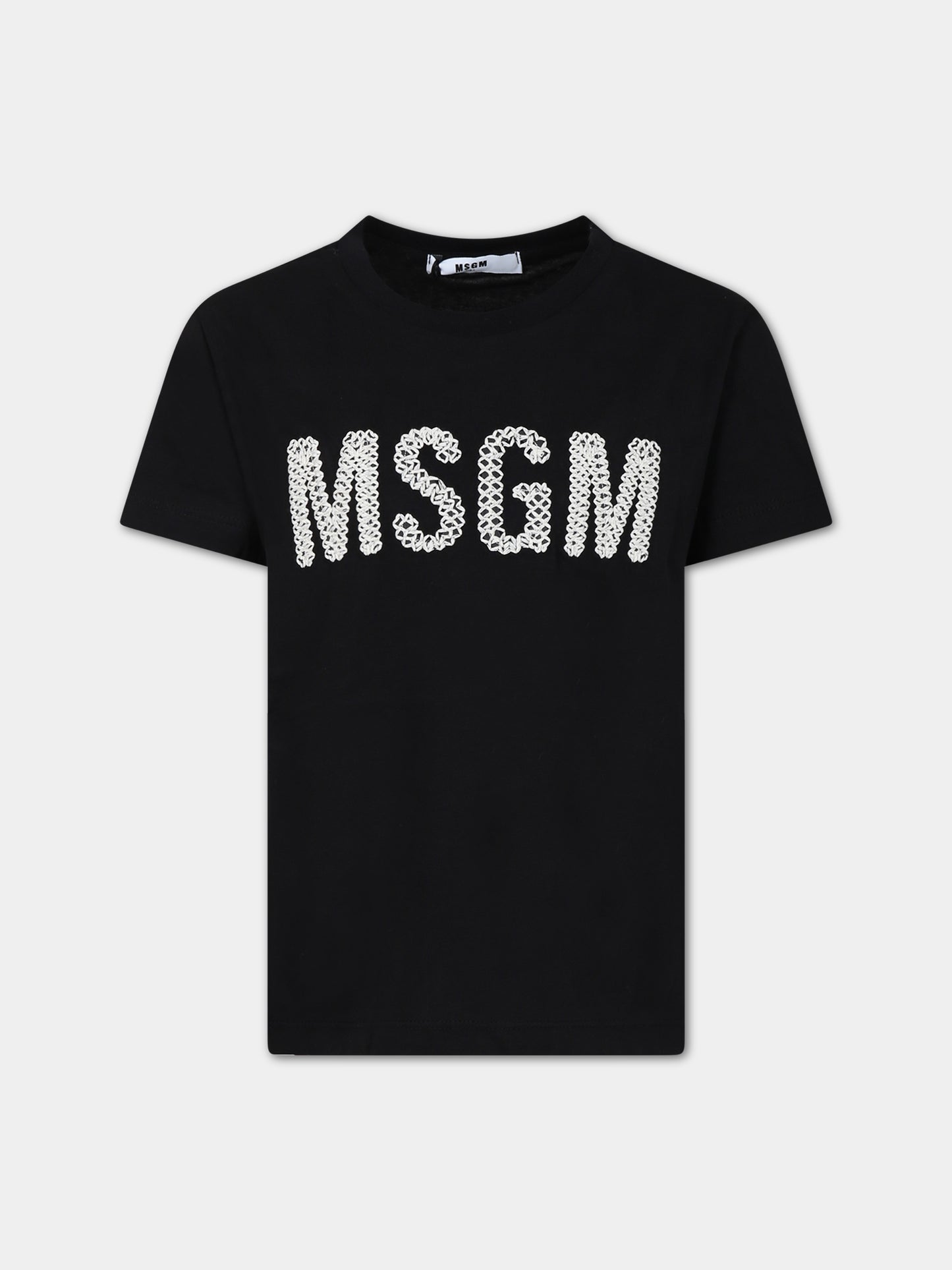 T-shirt nera per bambina con logo,Msgm Kids,MS029580 110
