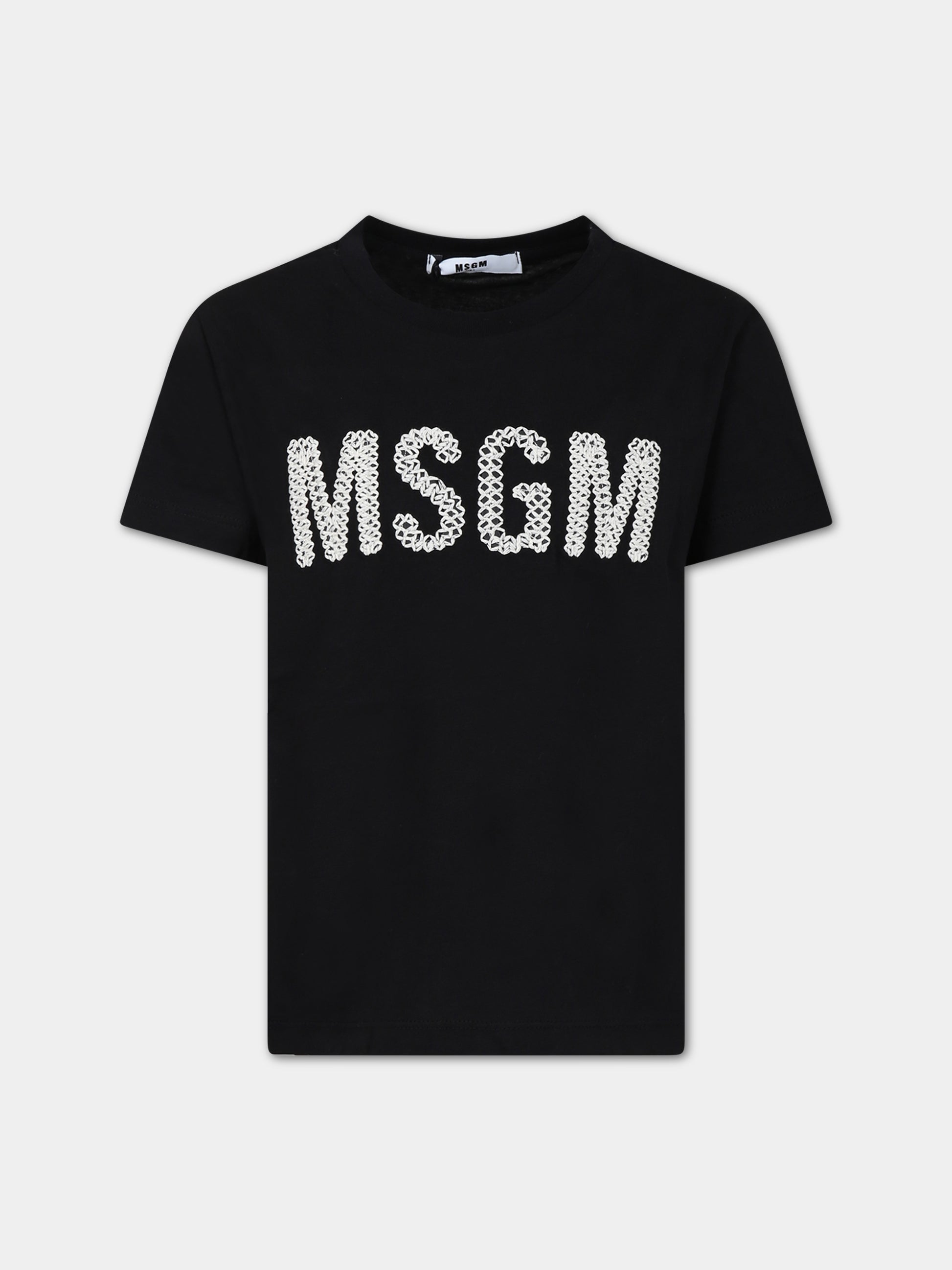 T-shirt nera per bambina con logo,Msgm Kids,MS029580 110