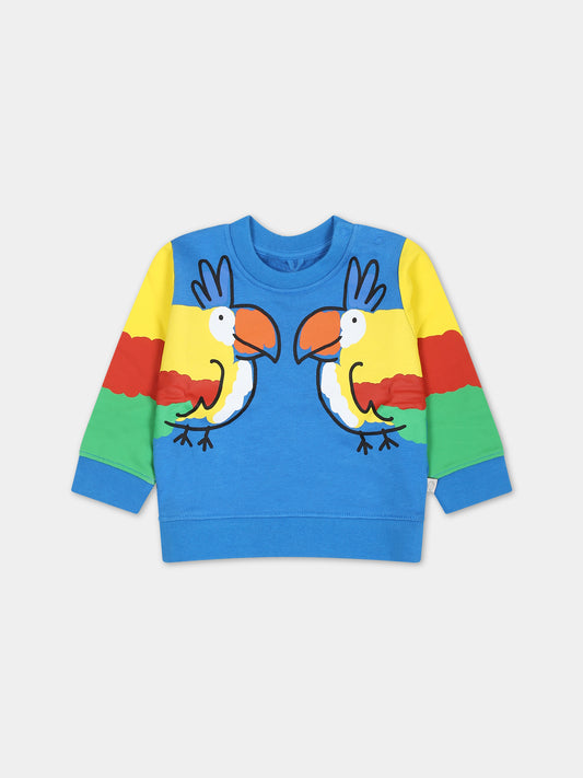 Felpa azzurra per neonato con pappagalli,Stella Mccartney Kids,TS4620 Z0499 611