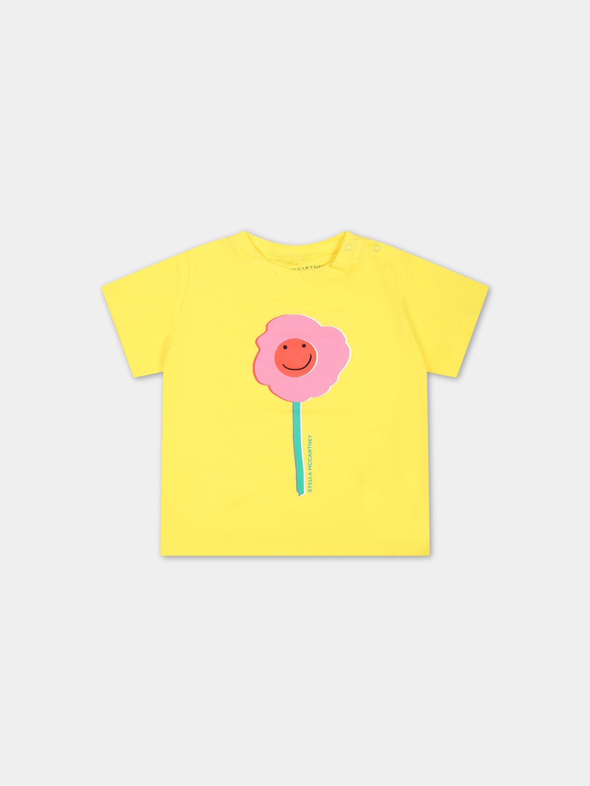 T-shirt gialla per neonata con fiore e logo,Stella Mccartney Kids,TS8021 Z0434 201