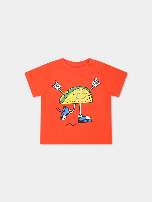T-shirt rossa per neonato con tacos,Stella Mccartney Kids,TS8581 Z0434 412