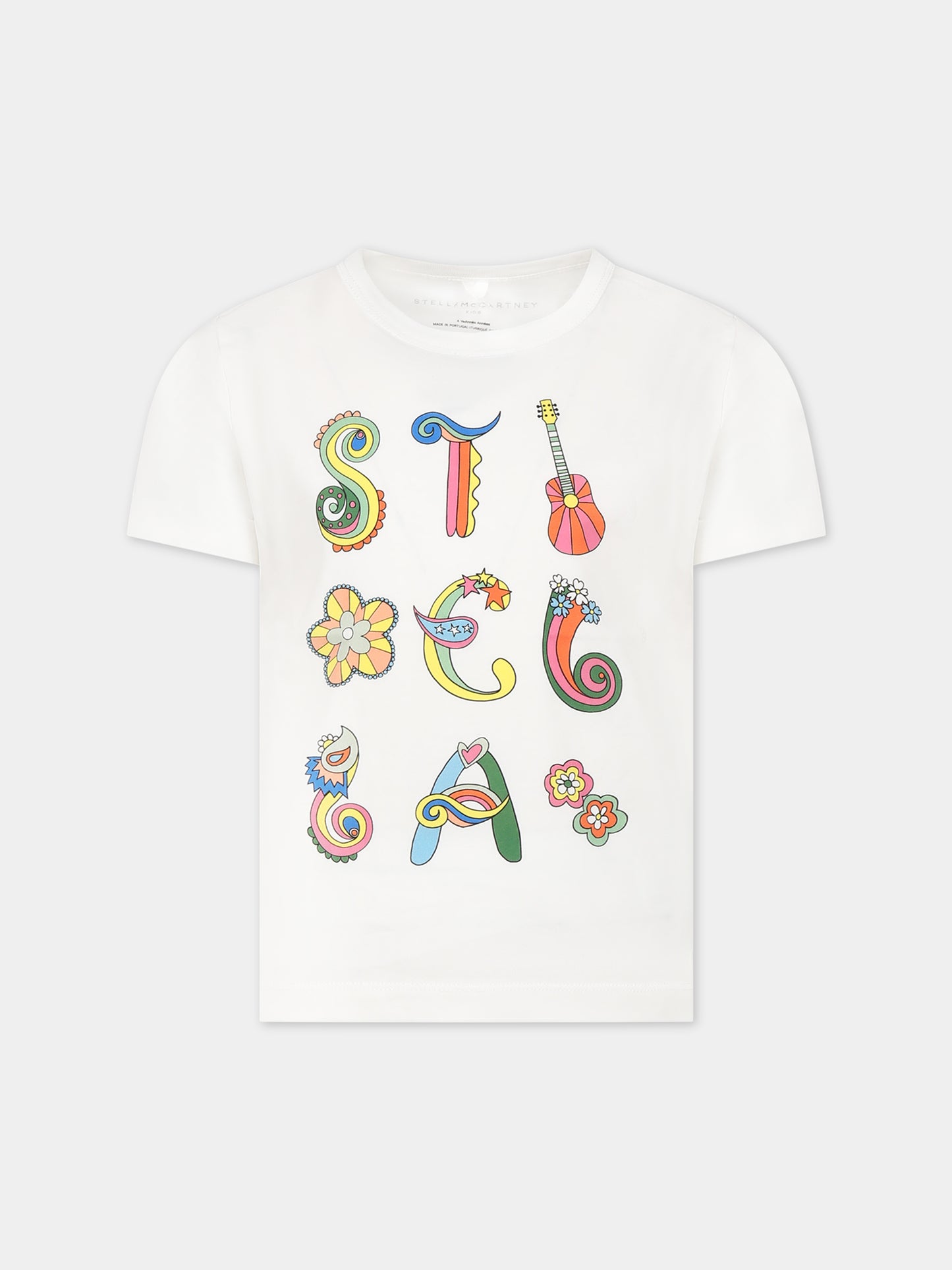 T-shirt bianca per bambina con logo e stampa,Stella Mccartney Kids,TS8A31 Z0434 101