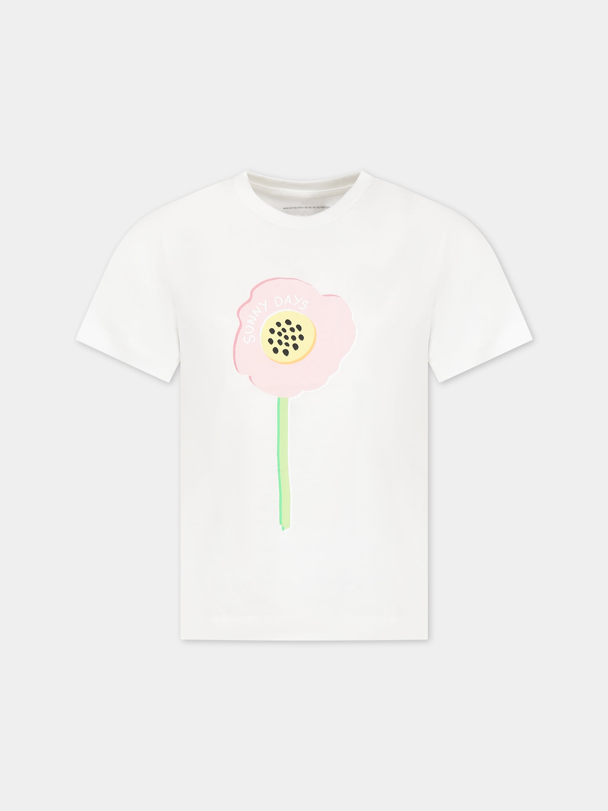 T-shirt bianca per bambina con fiore e logo,Stella Mccartney Kids,TS8C61 TS8C61 101