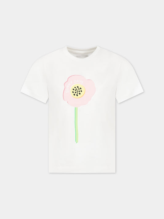 T-shirt bianca per bambina con fiore e logo,Stella Mccartney Kids,TS8C61 TS8C61 101